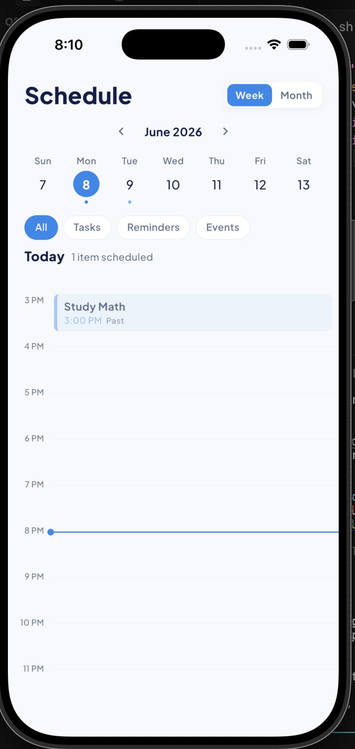 Schedule screen showing week view